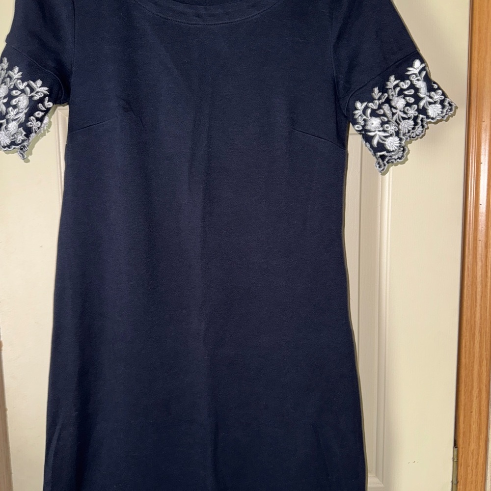 Talbots Navy Dress with White Floral Sleeves